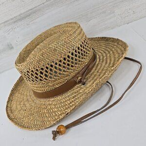 SUMMER CLUB Straw Hat AUSTRALIA CHILD'S SIZE MEDIUM Leather Band & Chin Strap